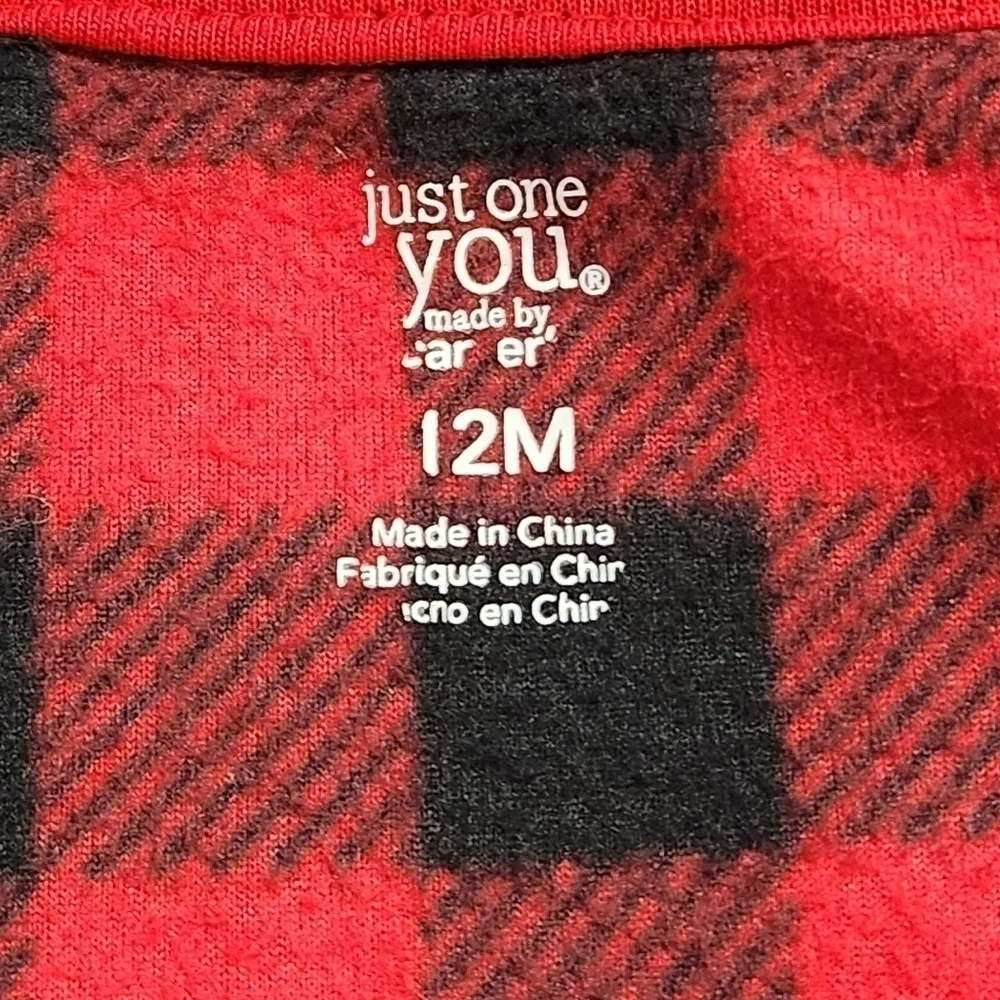 Carter's Baby Fleece Jumpsuit Buffalo Plaid Hooded Zip-Up Size 12M